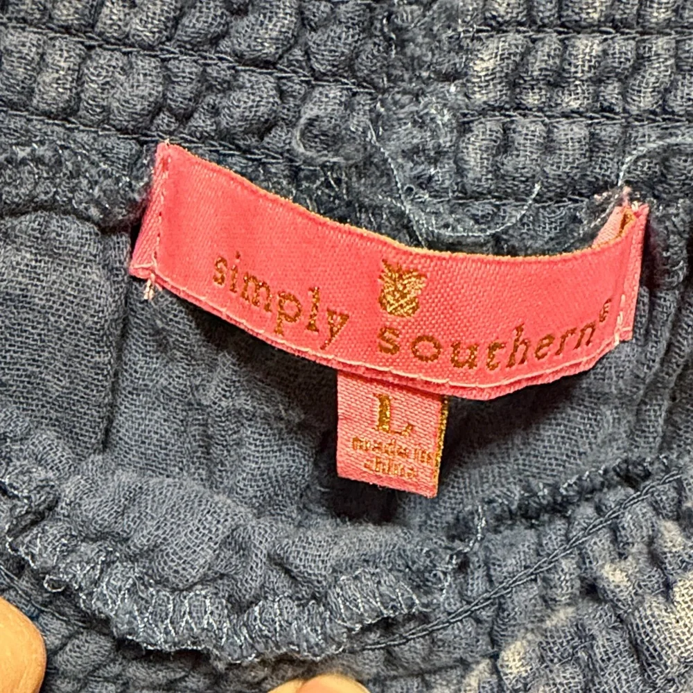 Simply Southern Textured Blue Fabric Pants - Picture 2 of 5